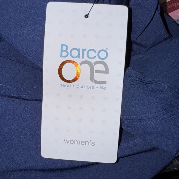 Barco One Scrub Top V-Neck Princess Perforated Womens Top 4 pocket Navy Blue XL - Picture 4 of 9